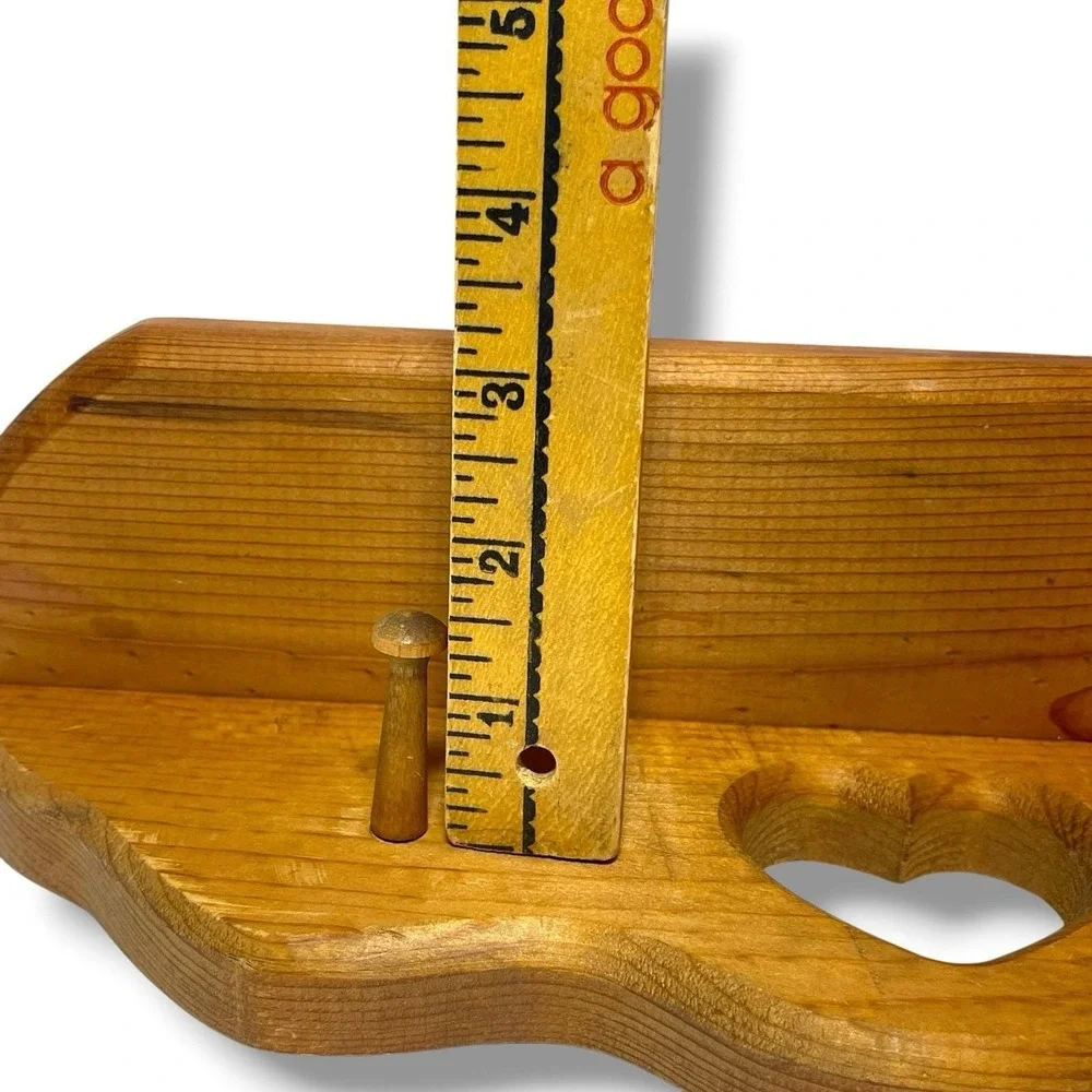 Wood Wall Shelf With Heart Cutout, Pegs Country Farmhouse Cottagecore Decor 14.5